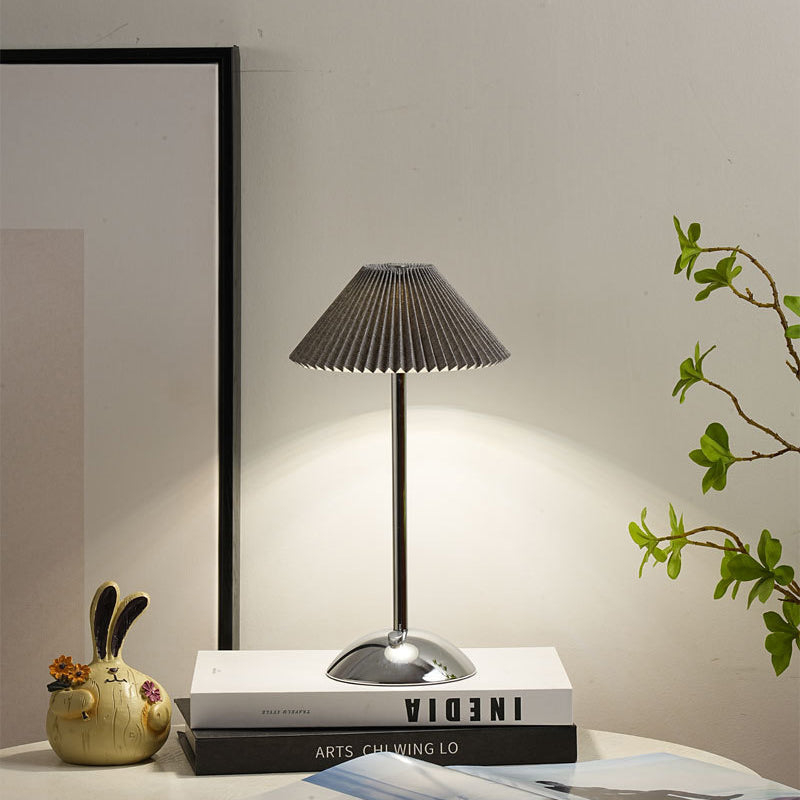 Contemporary Scandinavian rechargeable iron fabric cone pleated LED table lamp for bedside | Kalsten
