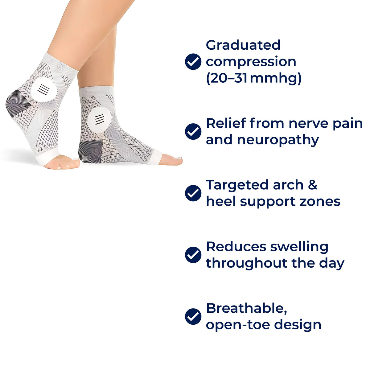 Neurowear | Neuropathy Compression Socks – Graduated 20–31 mmHg – Breathable Open-Toe Design – All-Day Relief for Swelling Plantar Fasciitis
