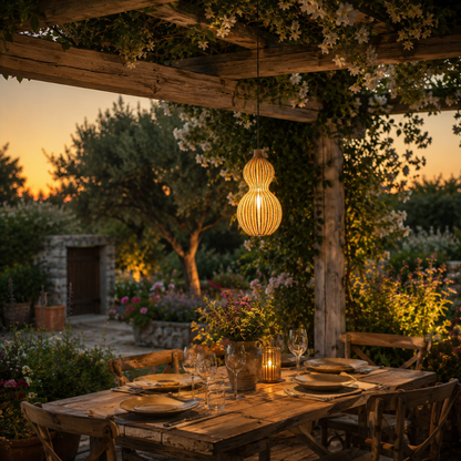 Handwoven Rattan Outdoor Pendant Light, IP65