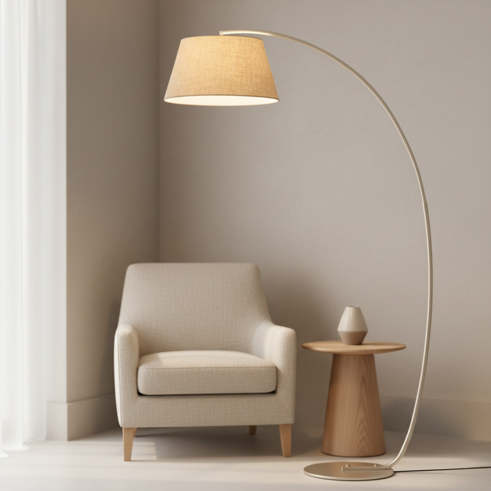 ArcoLuxe Fabric-Shade Arc Floor Lamp