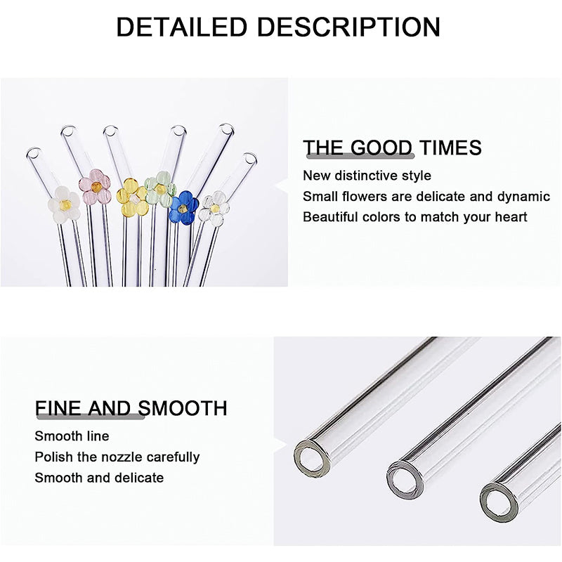 6 PCS Reusable Stained Glass Straws with Cleaning Brush | Kalsten