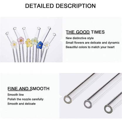6 PCS Reusable Stained Glass Straws with Cleaning Brush | Bowlift