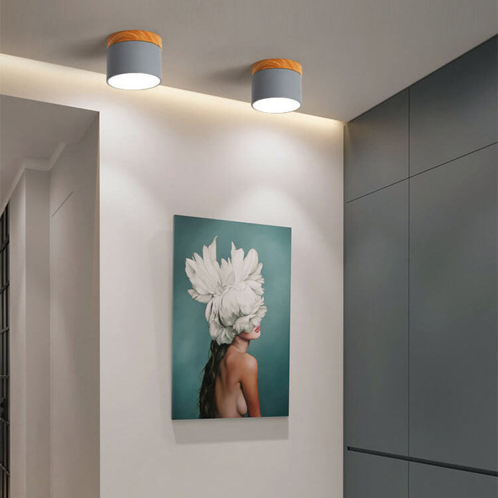 Flush Mount Ceiling Light Iron Solid Wood PVC 3.94 in Modern Hallway Living Room Bedroom 7W 700lm LED Adjustable Color Temperature White Black Pink Blue Green Gray Gold | Kalsten