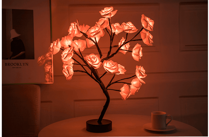 Rose Flower Lamp USB Battery Operated LED Table Lamp Bonsai Tree Night Lights Garland Bedroom Decoration Lights Home Decor | Kalsten