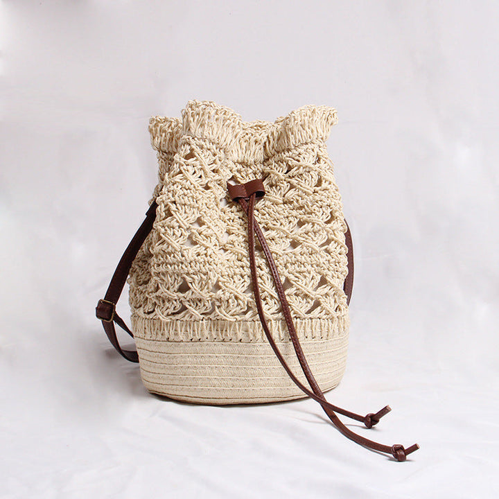 Handmade straw bag with leather accents Kalsten