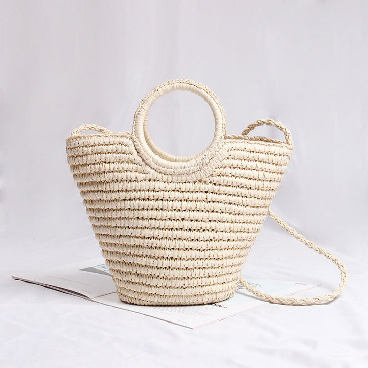 Handmade basket bag with round handle and removable shoulder strap Kalsten