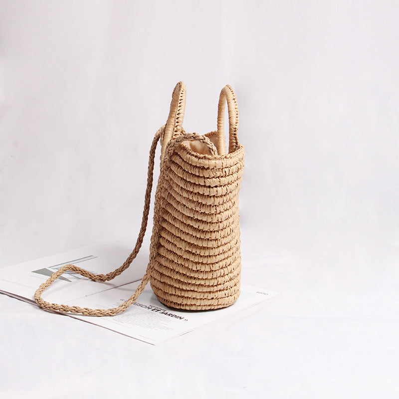 Handmade basket bag with round handle and removable shoulder strap Kalsten