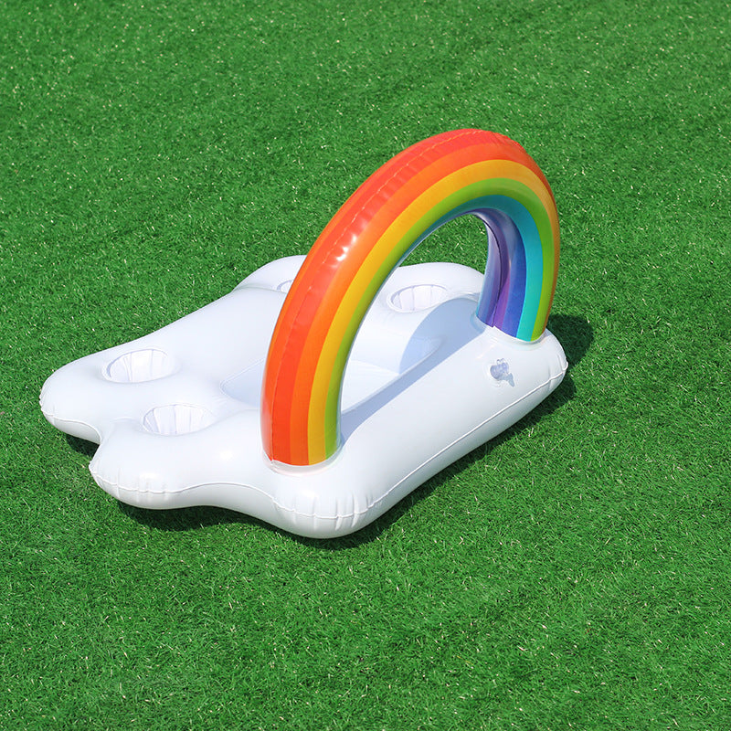 Women's Inflatable Rainbow Swimming Island with Integrated Cup Holders Kalsten