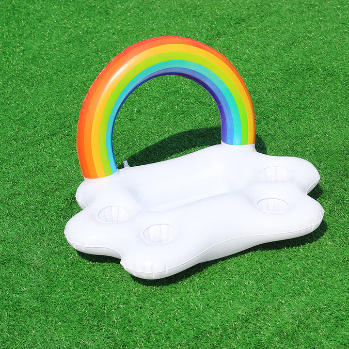 Women's Inflatable Rainbow Swimming Island with Integrated Cup Holders Kalsten