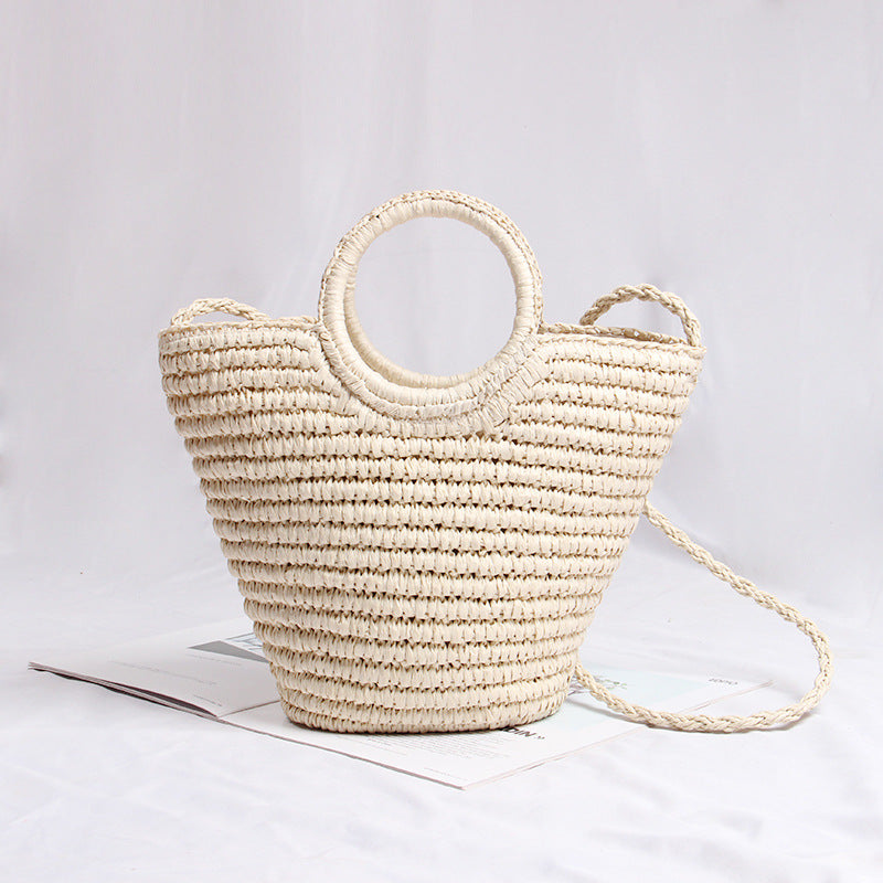 Handmade basket bag with round handle and removable shoulder strap Kalsten