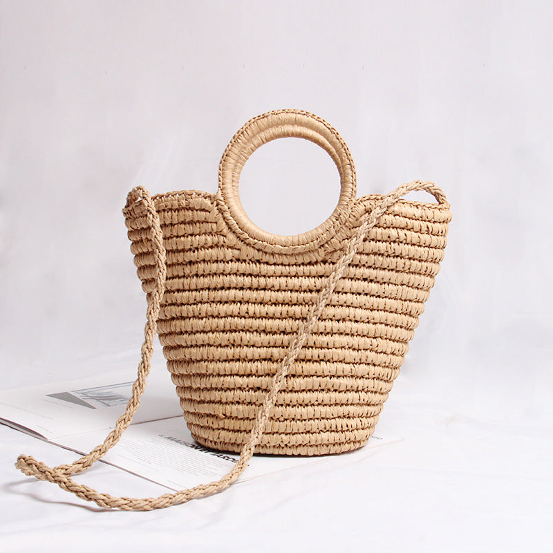 Handmade basket bag with round handle and removable shoulder strap Kalsten