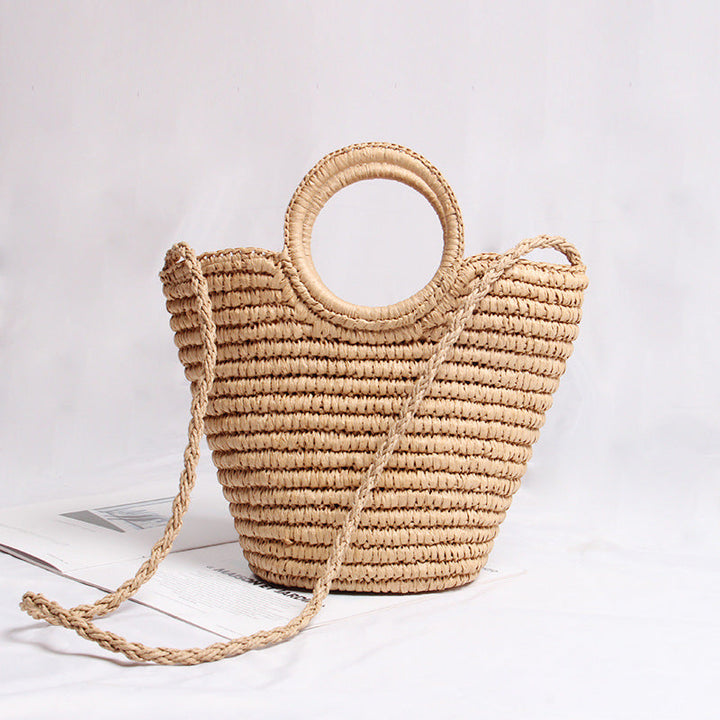 Handmade basket bag with round handle and removable shoulder strap Kalsten