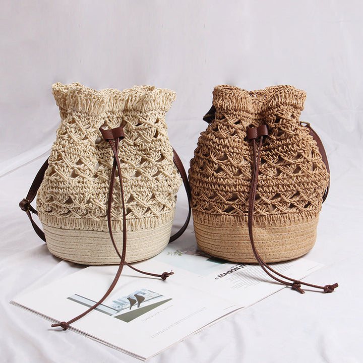 Handmade straw bag with leather accents Kalsten