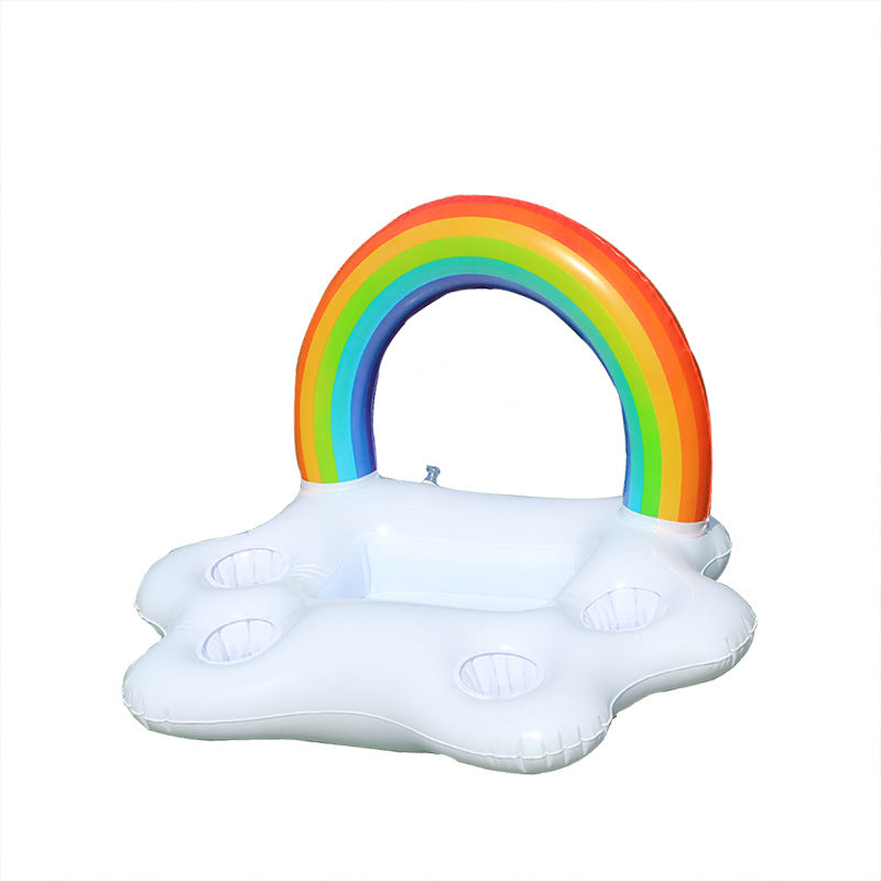 Women Inflatable Rainbow Swimming Island with Integrated Drink Holders Kalsten