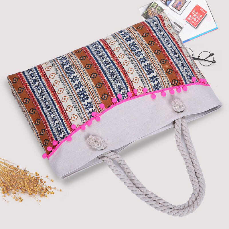 Large beach bag with crocheted embellishments Kalsten