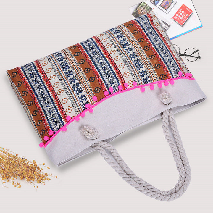 Large beach bag with crocheted embellishments Kalsten