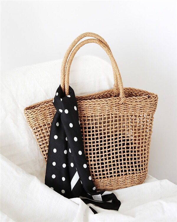 Elegant basket bag with stylish weaving and fashionable scarf Kalsten