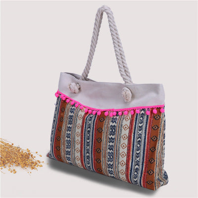 Large beach bag with crocheted embellishments Kalsten