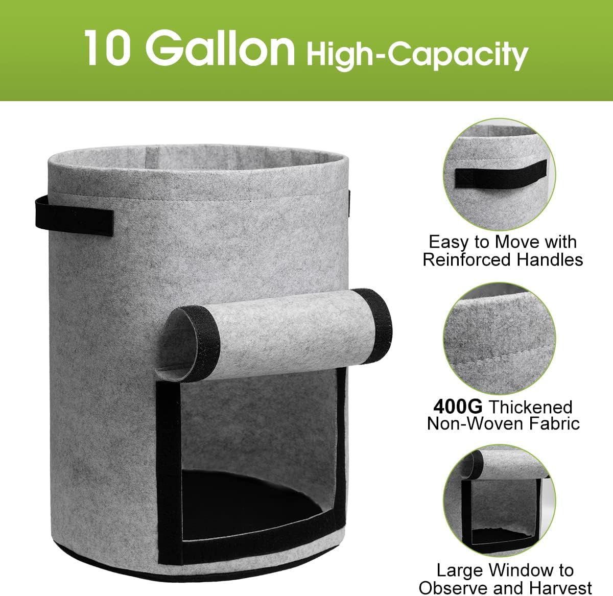BowLift | 5/7/10/15 Gallon Potato Planting Growing Thickened Nonwoven Plant Fabric Pot Nursery Bags for Home Gardening