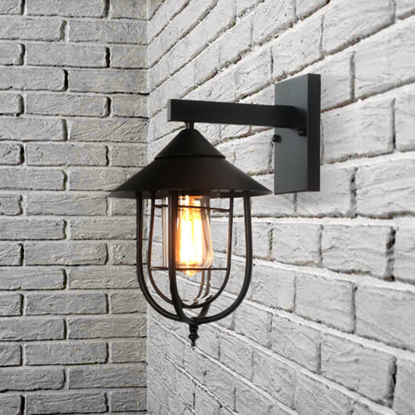 Vintage Industrial Iron Lantern Indoor Outdoor 1-Light Wall Sconce Lamp | Kalsten
