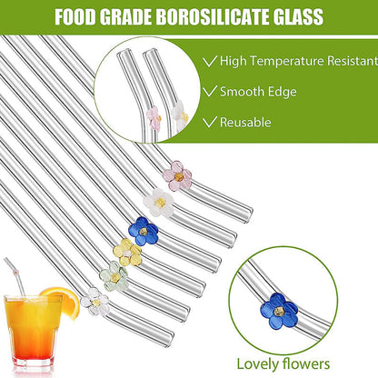 6 PCS Reusable Stained Glass Straws with Cleaning Brush | Kalsten