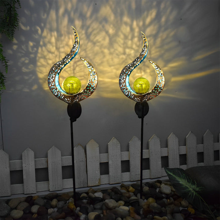 Iron Moon Flame Creative Hollow Projection Cracked Glass Solar Lawn Lights | Kalsten