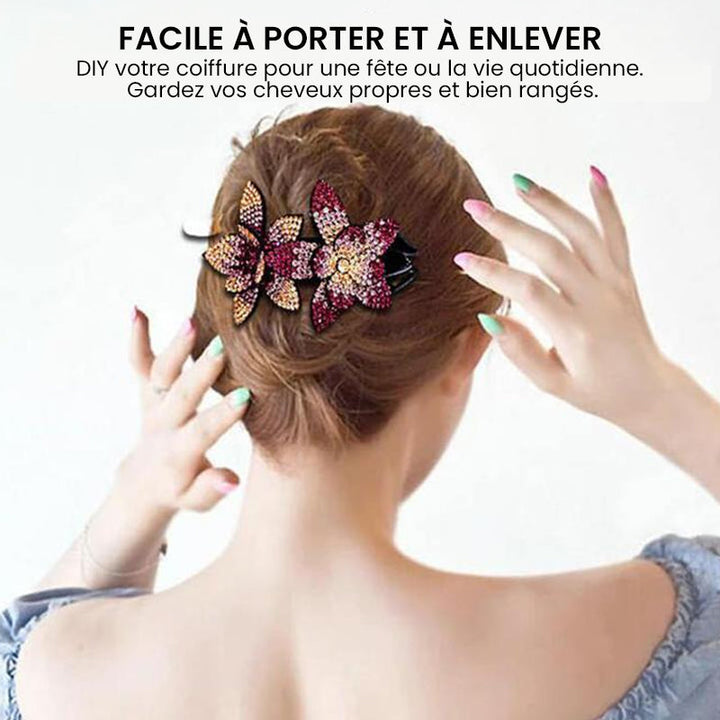 Double Flower Rhinestone Hair Pin | Kalsten