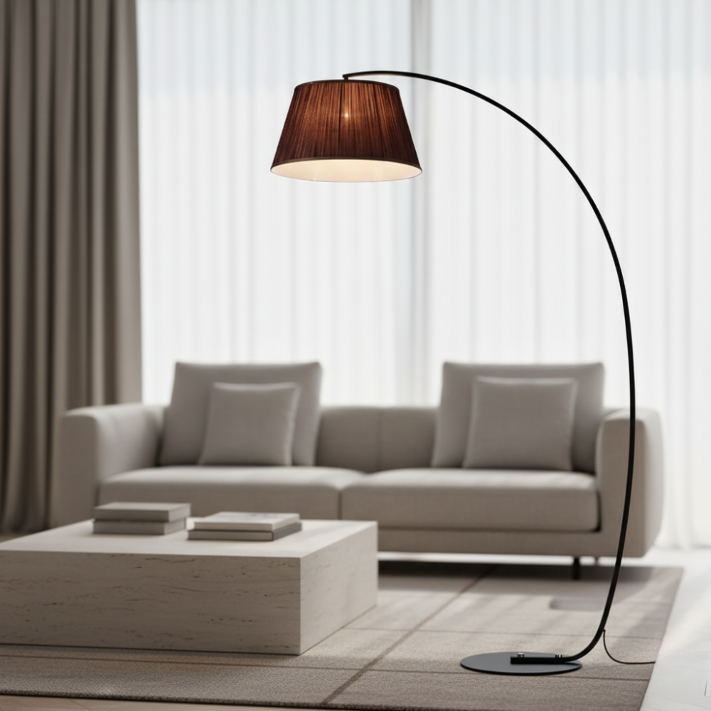 ArcoLuxe Fabric-Shade Arc Floor Lamp