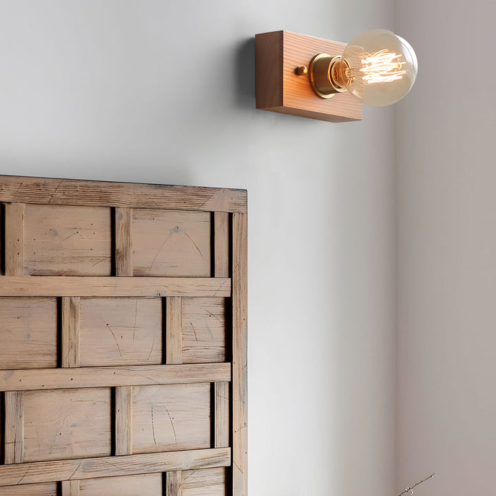 Round/Square Vintage Walnut Wood Wall Lamp 1-light with Pull Chain Switch | Kalsten