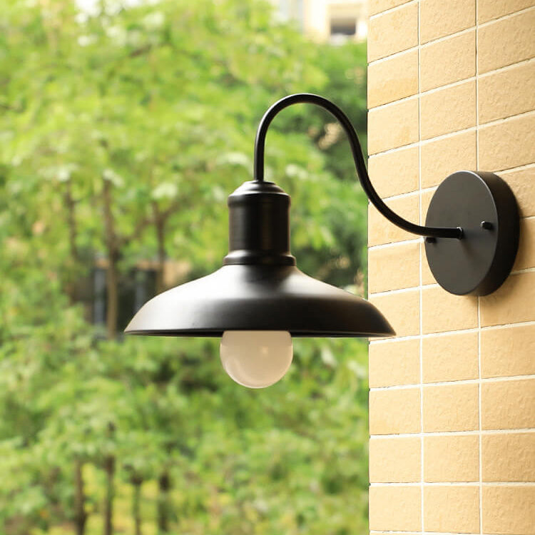 Retro Loft Dome Iron Outdoor Waterproof 1-Light Bent Arm Wall Sconce Lamp | Kalsten