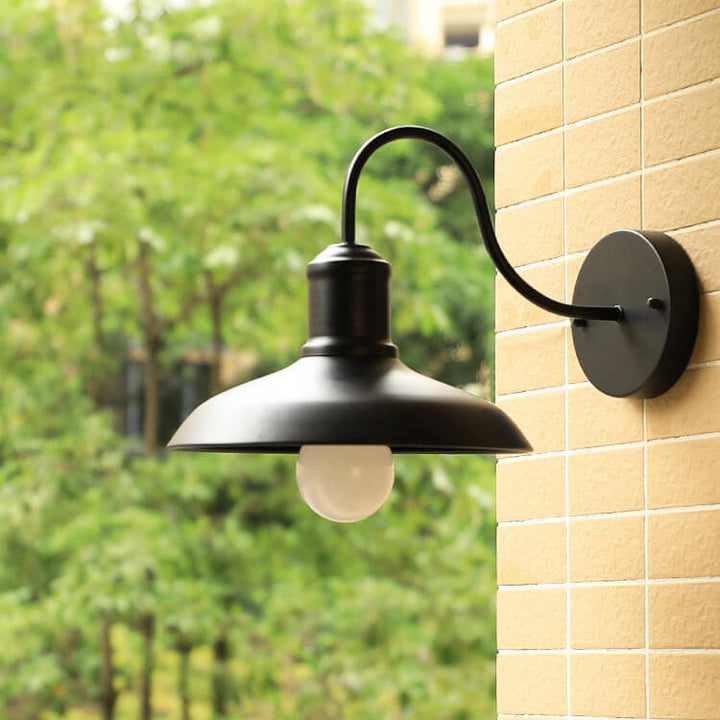 Retro Loft Dome Iron Outdoor Waterproof 1-Light Bent Arm Wall Sconce Lamp | Kalsten