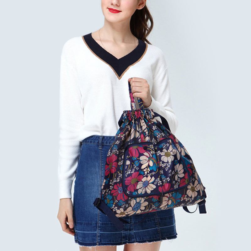 Foldable Printed Nylon Backpack with Drawstring | Kalsten