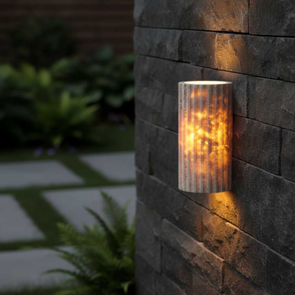 Travara Yellow Travertine Outdoor Wall Lamp