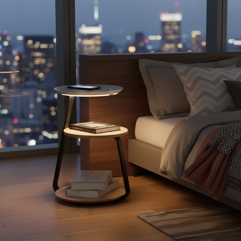 Floor Lamp with Wireless-Charging Side Table