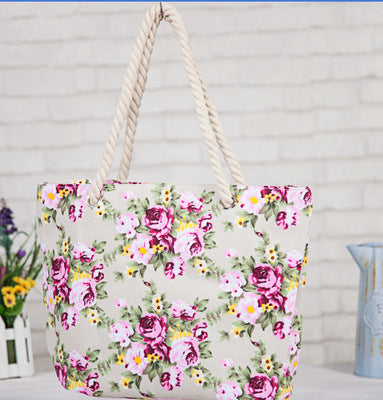 Floral Pattern Beach Bag with Sturdy Cord Handles Kalsten