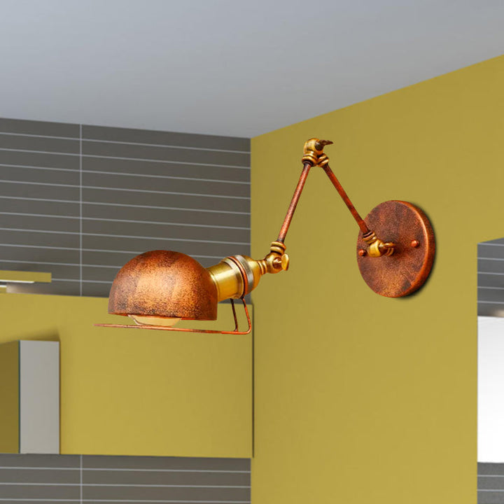 Kalsten | Vintage Industrial Bowl Wall Lamp 1 Light Iron Wall Lamp with Rotatable Arm in Black/Metal