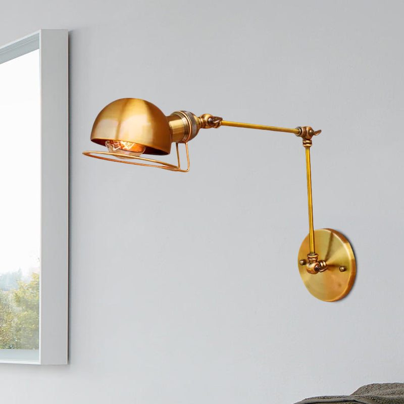Kalsten | Vintage Industrial Bowl Wall Lamp 1 Light Iron Wall Lamp with Rotatable Arm in Black/Metal