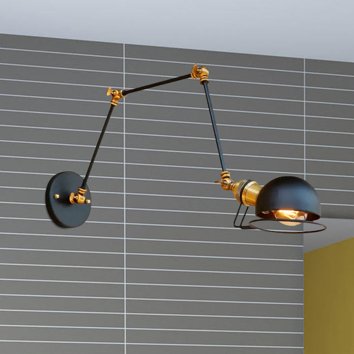 Kalsten | Vintage Industrial Bowl Wall Lamp 1 Light Iron Wall Lamp with Rotatable Arm in Black/Metal