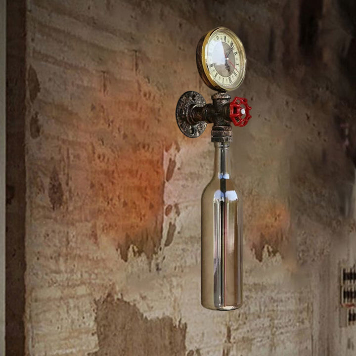 Kalsten | Brown/Blue Bottle Wall Sconce Lamp Vintage Stylish Glass 1 Bulb Living Room Wall Lighting with Manometer and Valve