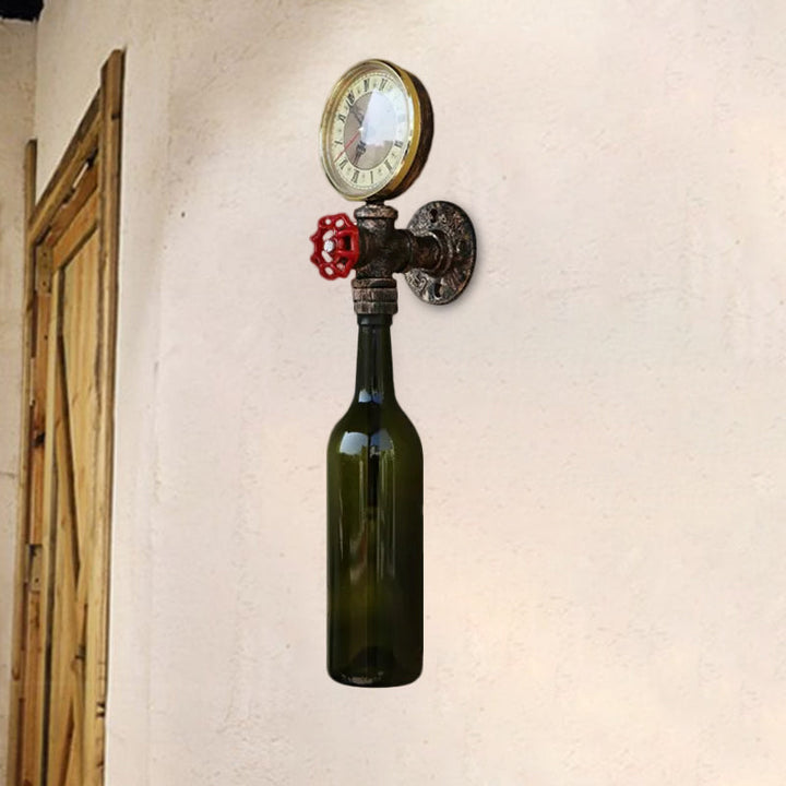 Kalsten | Brown/Blue Bottle Wall Sconce Lamp Vintage Stylish Glass 1 Bulb Living Room Wall Lighting with Manometer and Valve