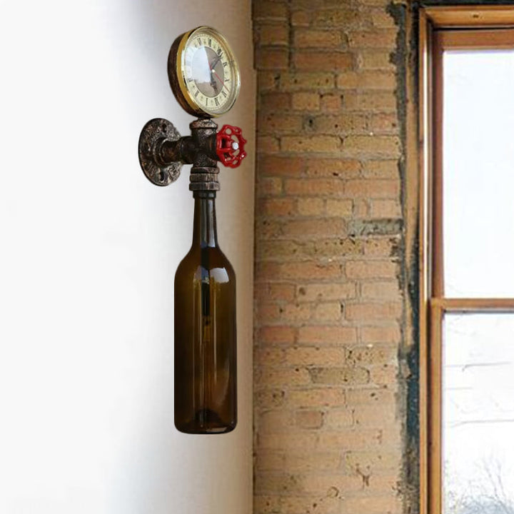 Kalsten | Brown/Blue Bottle Wall Sconce Lamp Vintage Stylish Glass 1 Bulb Living Room Wall Lighting with Manometer and Valve