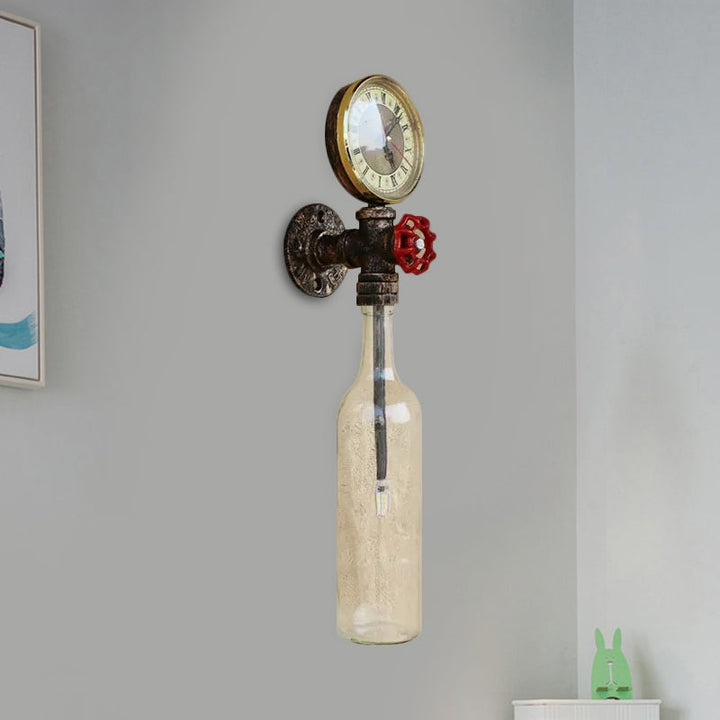 Kalsten | Brown/Blue Bottle Wall Sconce Lamp Vintage Stylish Glass 1 Bulb Living Room Wall Lighting with Manometer and Valve