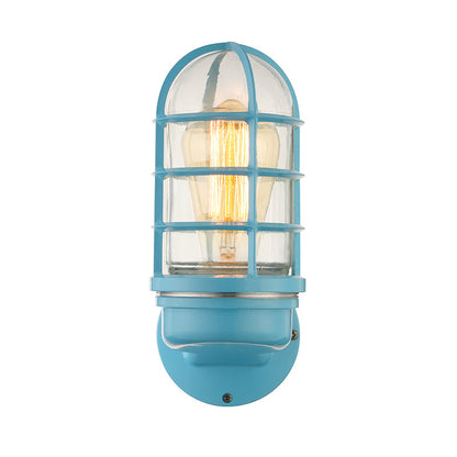 BowLift | Cylinder Clear Glass Wall Mounted Lamp Industrial Single Bulb Living Room Wall Light in Pink/Blue/Green with Cage