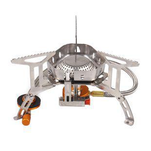 stainless steel folding backpacking gas stove with braided fuel hose and windproof simmer-control regulator Kalsten
