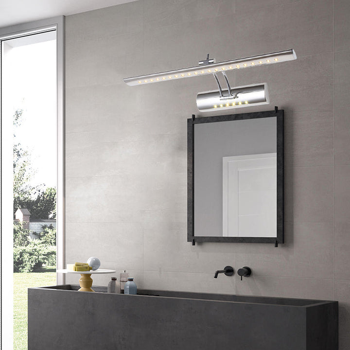Kalsten | Nickel Finish Linear Wall Lamp Contemporary 16"/21.5" Width LED Metallic Makeup Lighting in White/Warm Light