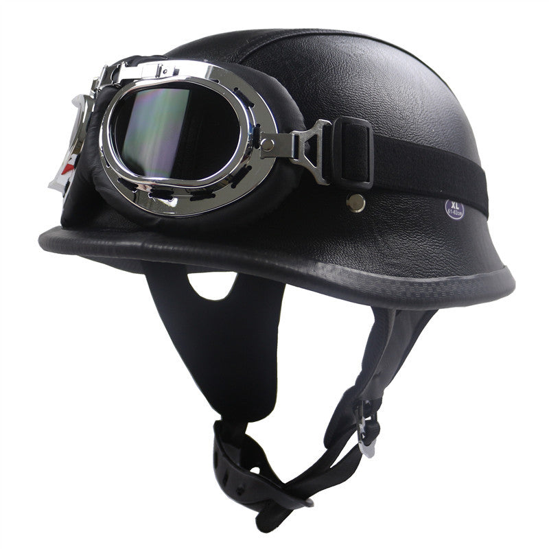 Vintage-Styled Motorcycle Helmet with Integrated Goggles Kalsten