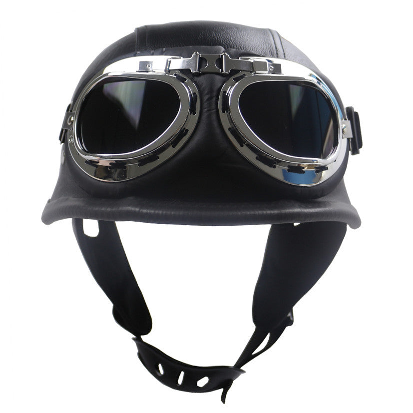 Vintage-Styled Motorcycle Helmet with Integrated Goggles Kalsten