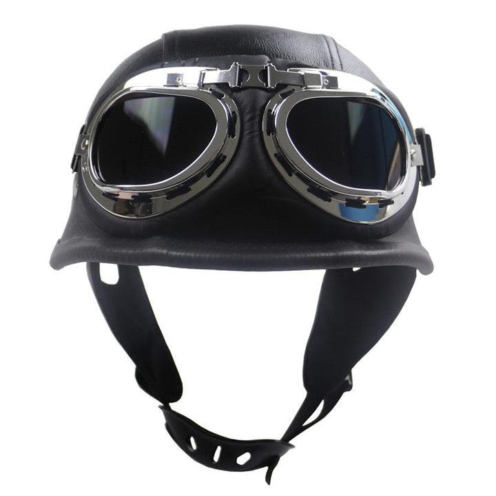 Vintage-Styled Motorcycle Helmet with Integrated Goggles Kalsten