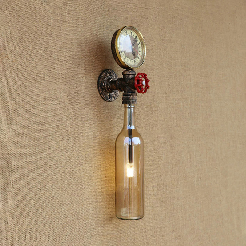 Kalsten | Brown/Blue Bottle Wall Sconce Lamp Vintage Stylish Glass 1 Bulb Living Room Wall Lighting with Manometer and Valve
