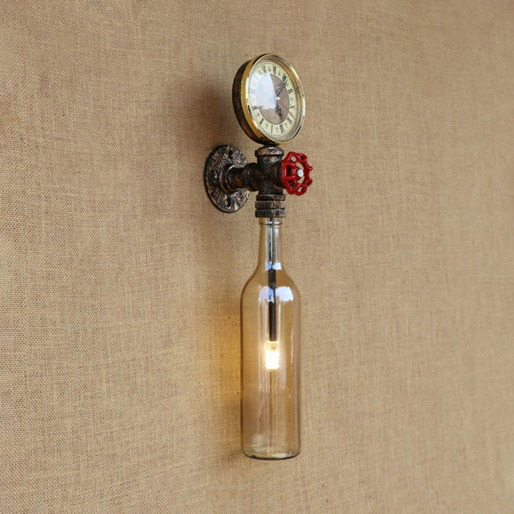 Kalsten | Brown/Blue Bottle Wall Sconce Lamp Vintage Stylish Glass 1 Bulb Living Room Wall Lighting with Manometer and Valve